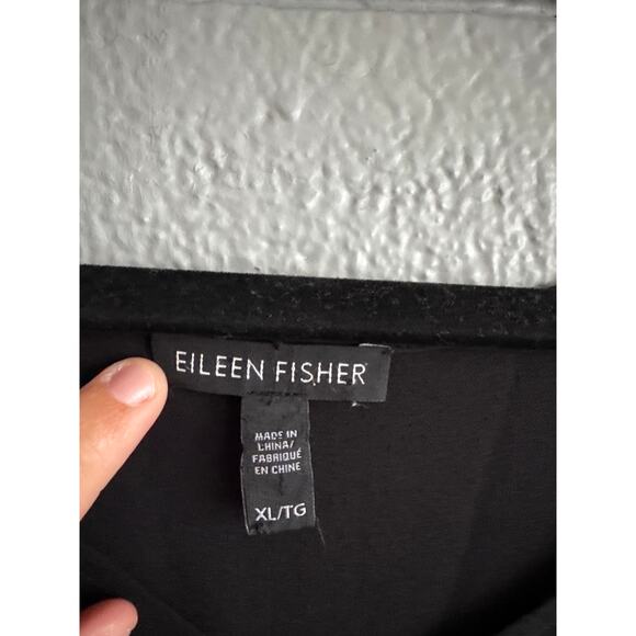 Womens Eileen Fisher 100% Silk Black Short Sleeve V-Neck High Lo Blouse size XL - Picture 3 of 6